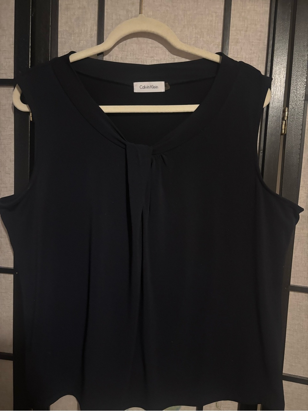 Calvin Klein Black Sleeveless Pleated Neck Blouse